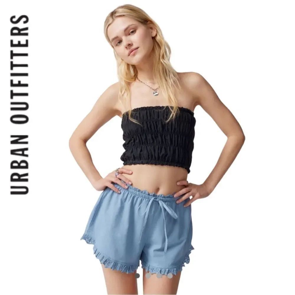 UO Urban Outfitters Elodie Blue Lace-Trim Bloomer Shorts NEW L